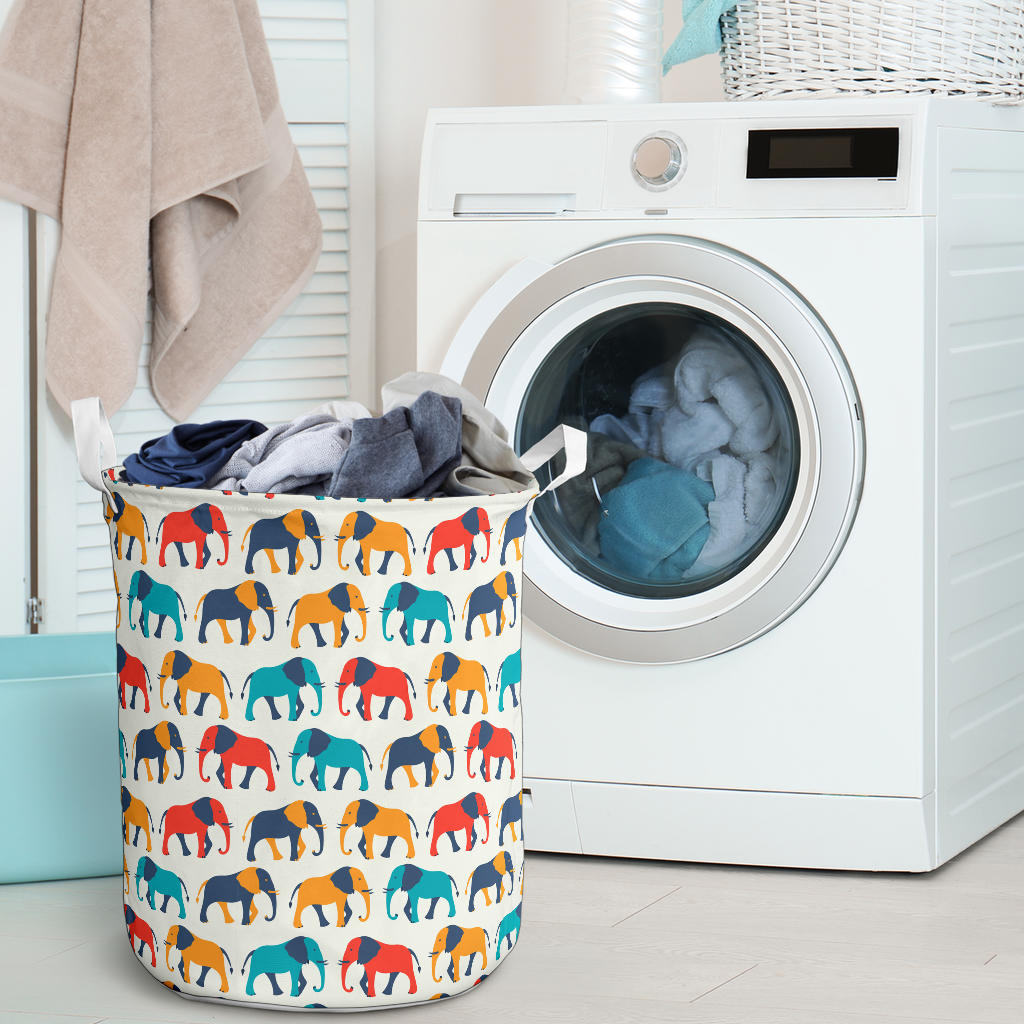 Elephant Colorful Print Pattern Laundry Basket
