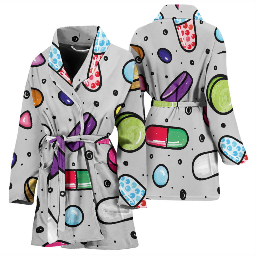 Pill Pattern Print Design A04 Women Bathrobe