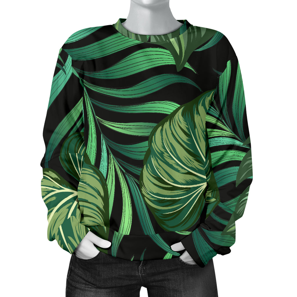 Green Fresh Tropical Palm Leaves Women Long Sleeve Sweatshirt