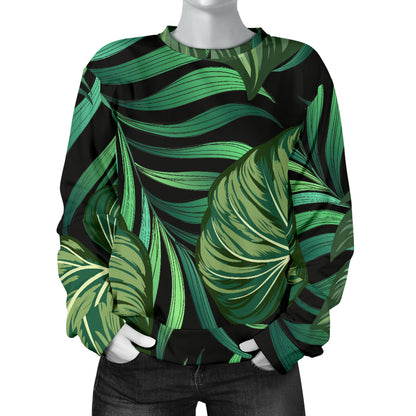 Green Fresh Tropical Palm Leaves Women Long Sleeve Sweatshirt