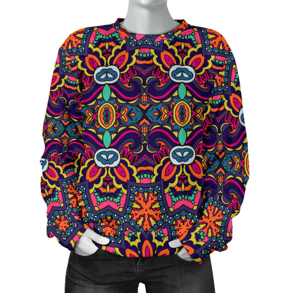 Ethnic Flower Style Print Pattern Women Long Sleeve Sweatshirt