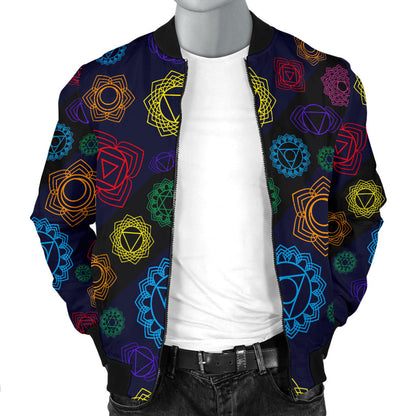 Chakra Colorful Print Pattern Men Bomber Jacket