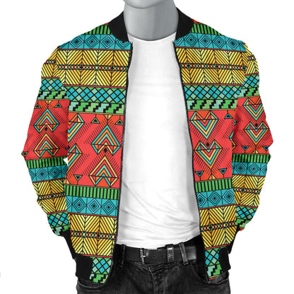 African Colorful Zigzag Print Pattern Men Bomber Jacket