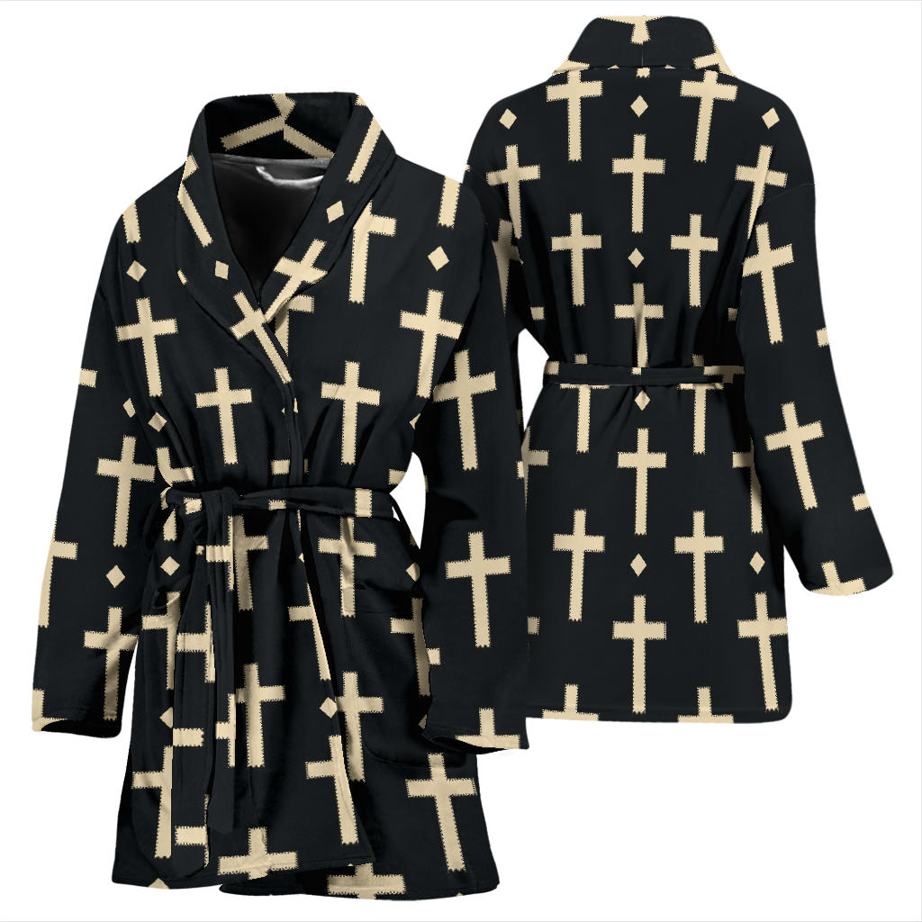 Cross Pattern Print Design 03 Women Bathrobe
