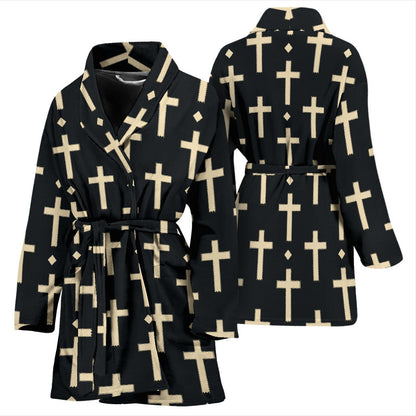 Cross Pattern Print Design 03 Women Bathrobe