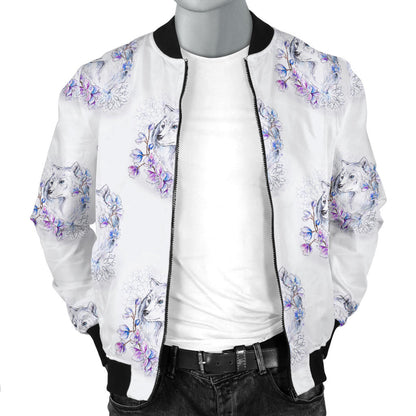 Wolf with Flower Print Design Men Bomber Jacket