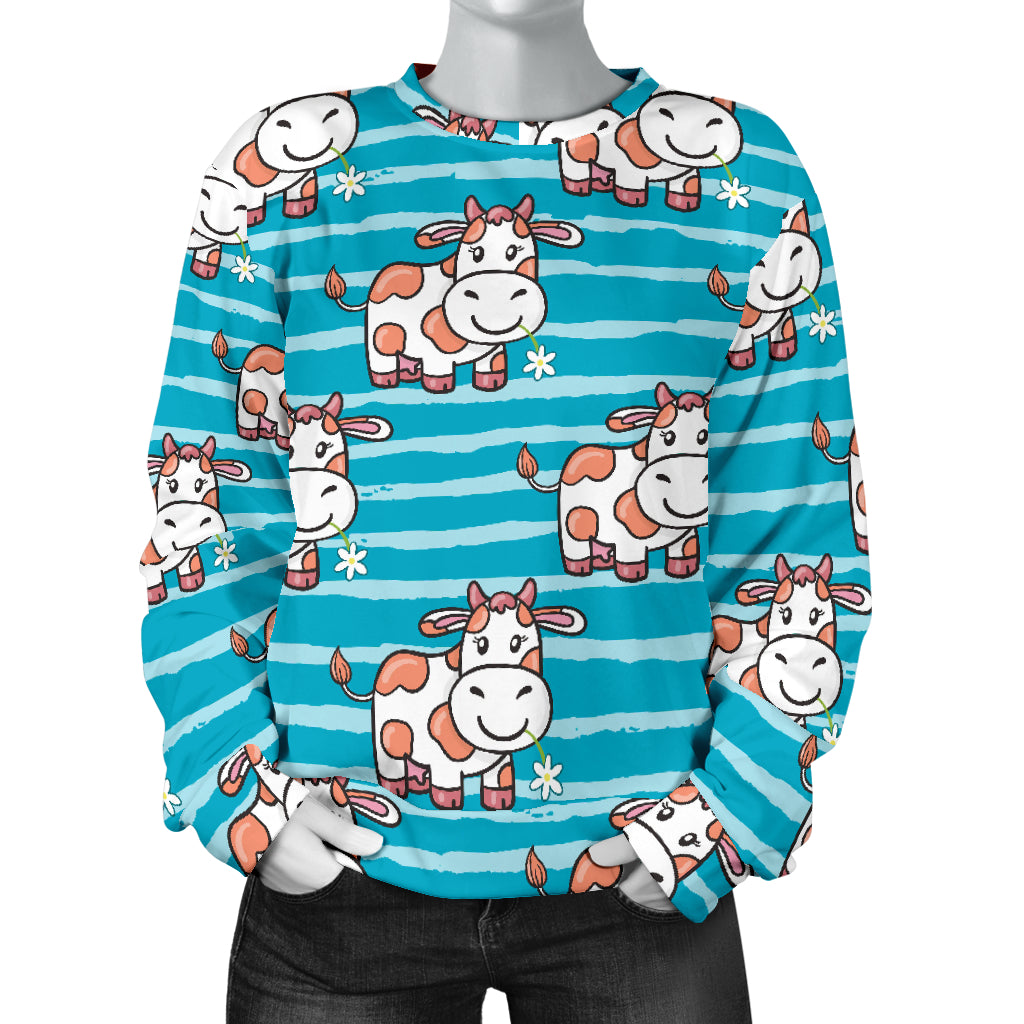 Cow Cute Print Pattern Women Long Sleeve Sweatshirt