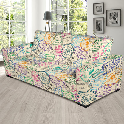 Travel Stamp Print Design LKS303 Sofa Slipcover