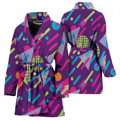 90s Pattern Print Design 4 Women Bathrobe