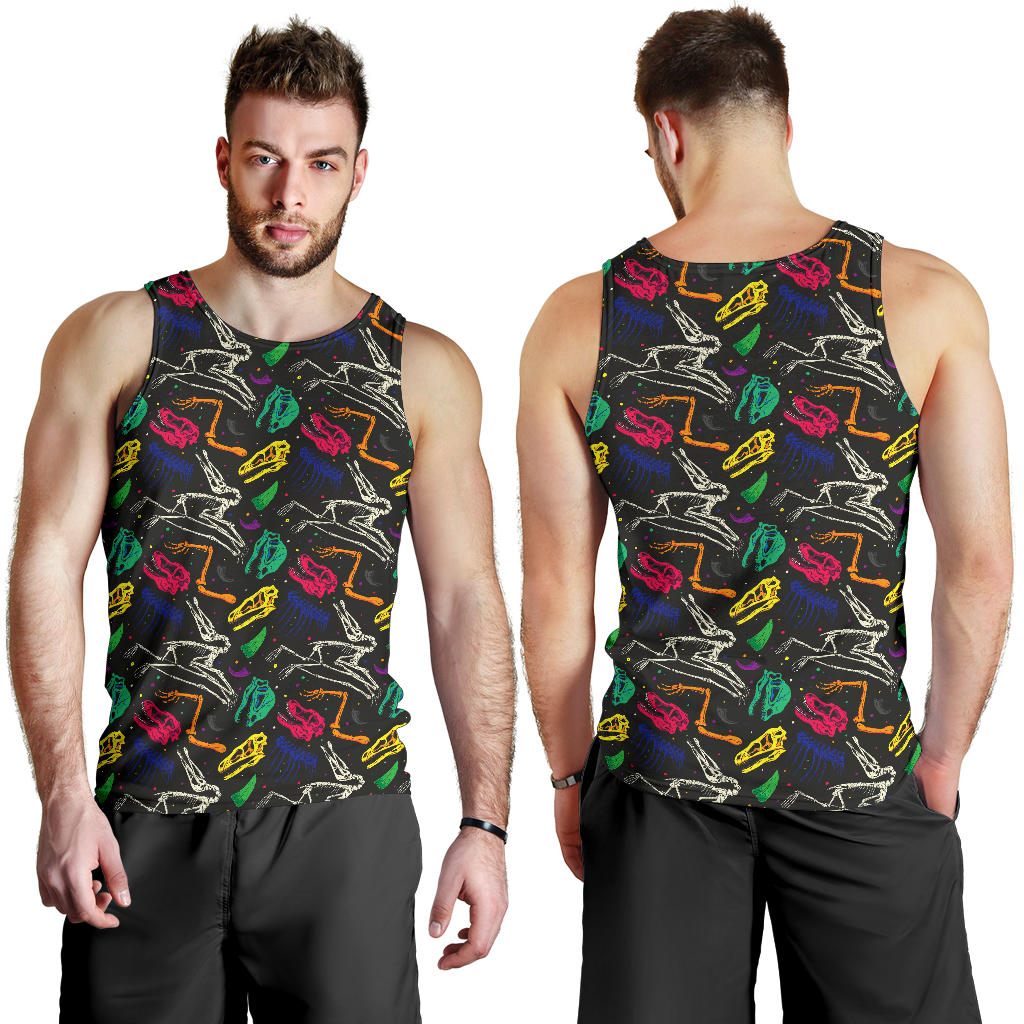 Dinosaur Skull Color Print Pattern Men Tank Top
