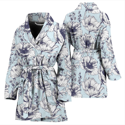Anemone Pattern Print Design 02 Women Bathrobe