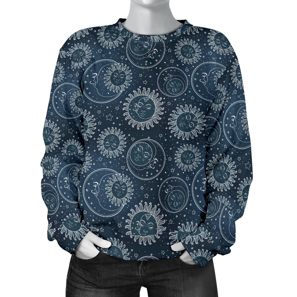 Sun Moon Tattoo Design Themed Print Women Long Sleeve Sweatshirt