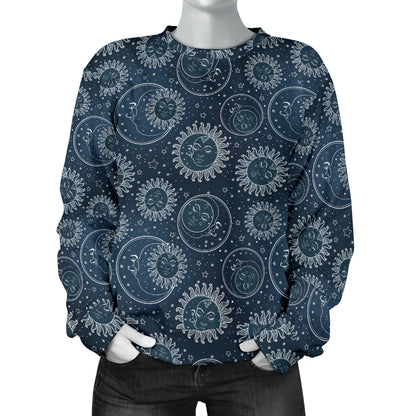 Sun Moon Tattoo Design Themed Print Women Long Sleeve Sweatshirt