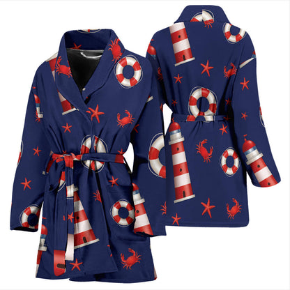 Nautical Pattern Print Design A03 Women Bathrobe
