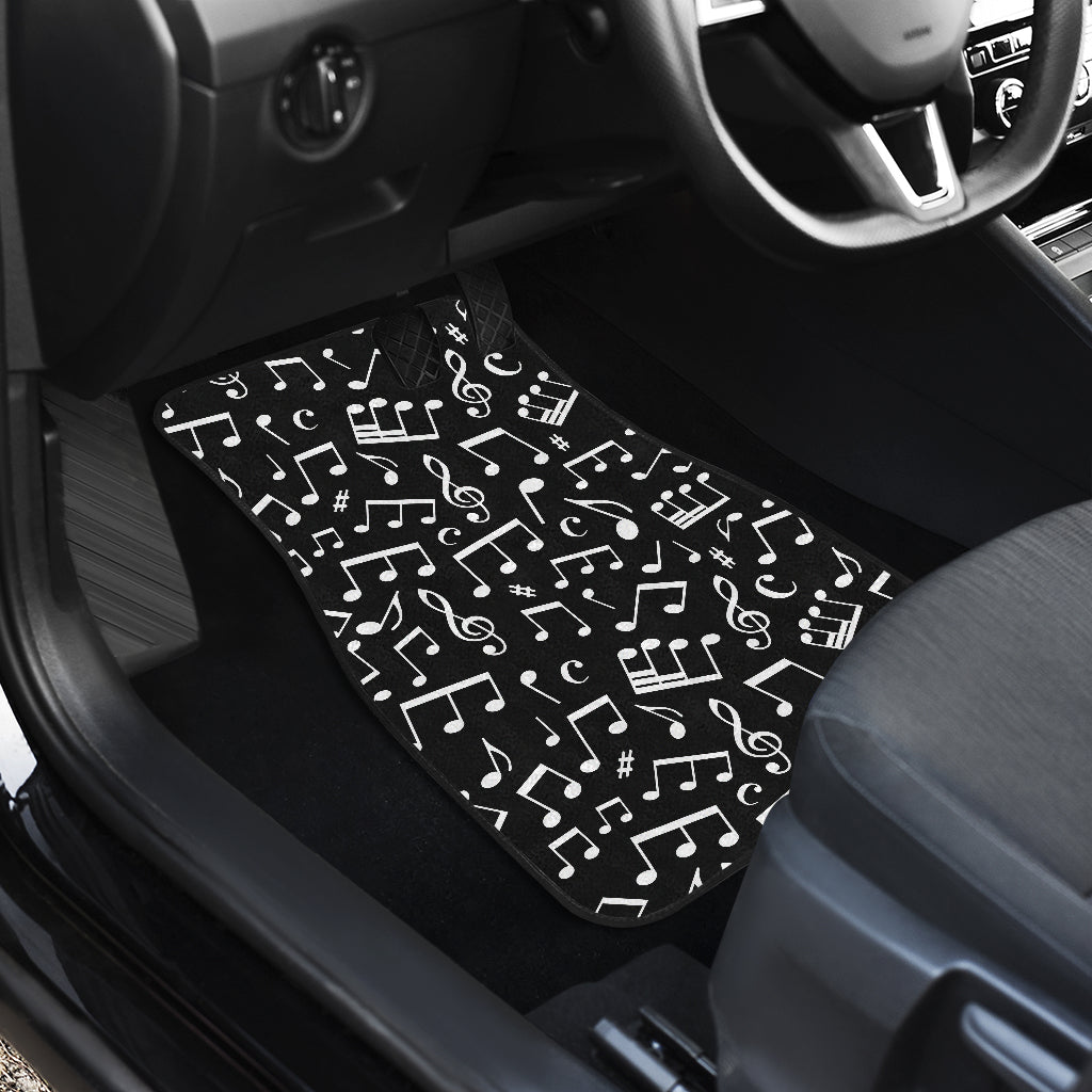 Music Note Black white Themed Print Car Floor Mats Front Back