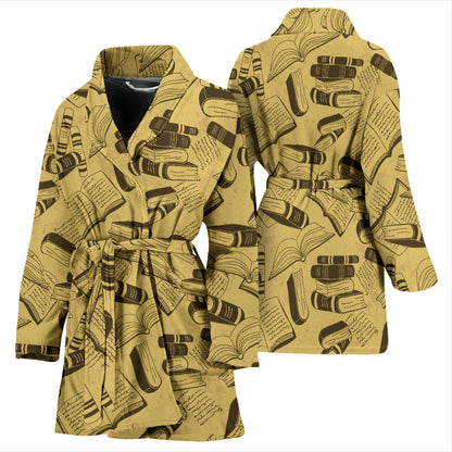 Book Pattern Print Design 02 Women Bathrobe