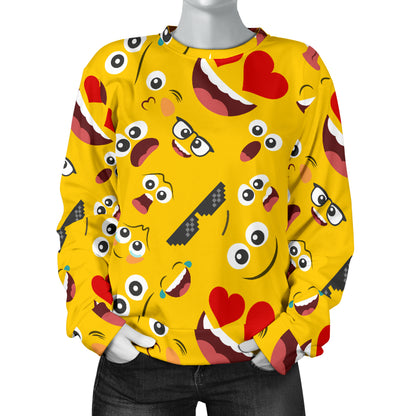 Emoji Face Print Pattern Women Long Sleeve Sweatshirt