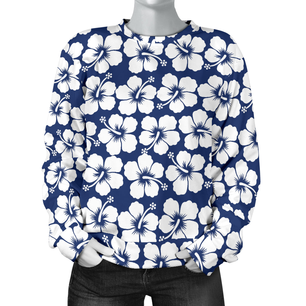 Hibiscus Blue Hawaiian Flower Pattern Women Long Sleeve Sweatshirt
