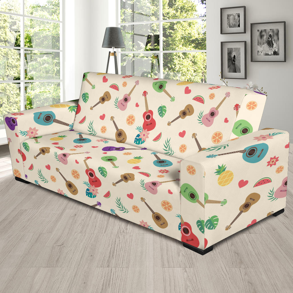 Ukulele Pattern Print Design 01 Sofa Slipcover