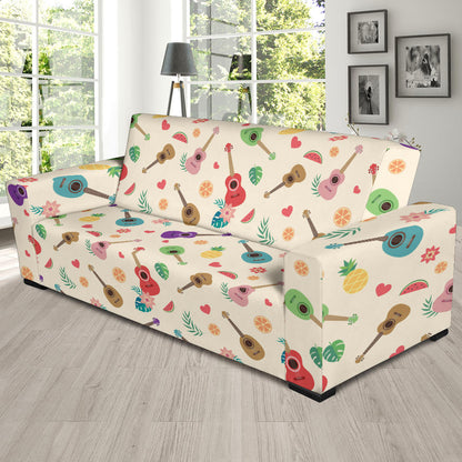 Ukulele Pattern Print Design 01 Sofa Slipcover