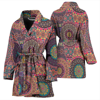 Bohemian Pattern Print Design 07 Women Bathrobe