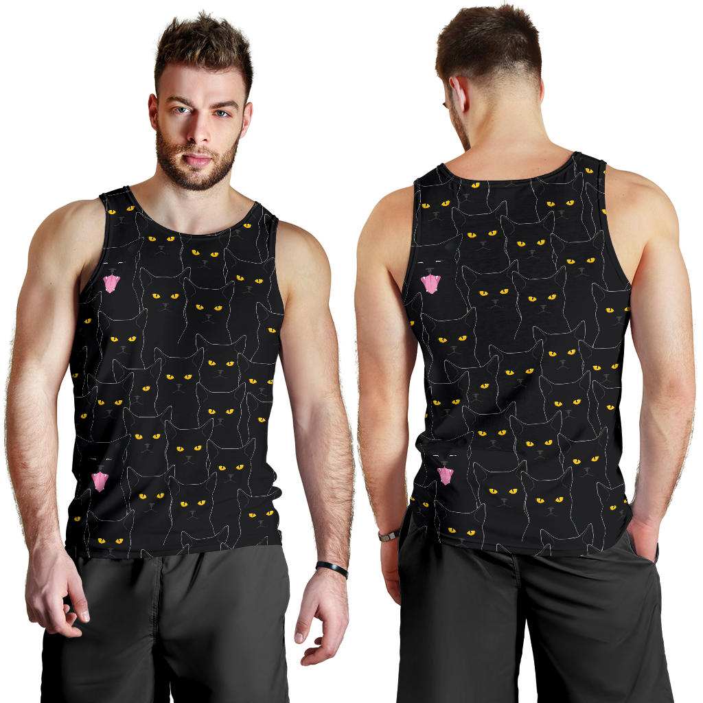 Black Cat Yellow Eyes Print Pattern Men Tank Top