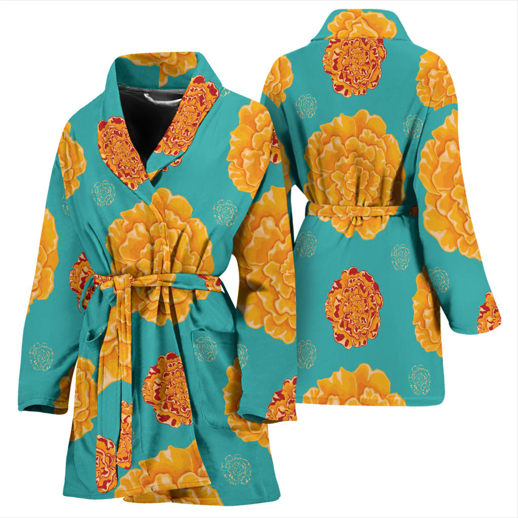 Marigold Pattern Print Design 02 Women Bathrobe