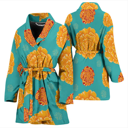 Marigold Pattern Print Design 02 Women Bathrobe