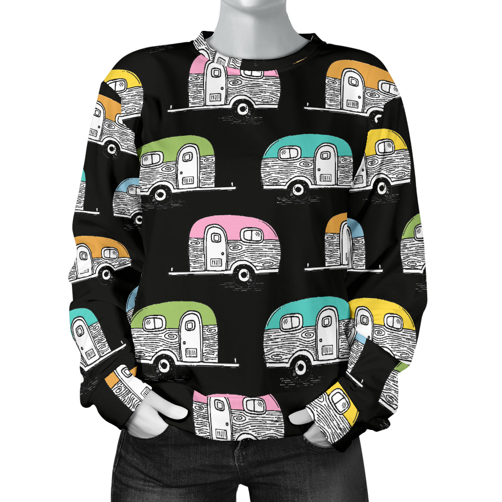 Camper Pattern Camping Themed No 2 Print Women Long Sleeve Sweatshirt