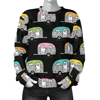 Camper Pattern Camping Themed No 2 Print Women Long Sleeve Sweatshirt