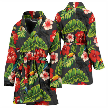Hibiscus Red With Parrotprint Design LKS303 Women Bathrobe