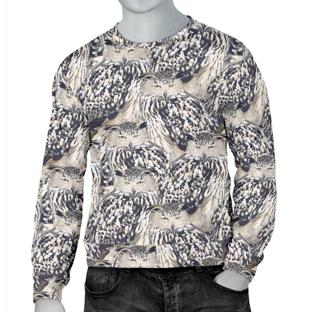 Owl Realistic Themed Design Print Men Long Sleeve Sweatshirt