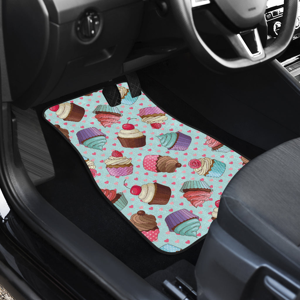 Cupcakes Fancy Heart Print Pattern Car Floor Mats Front Back