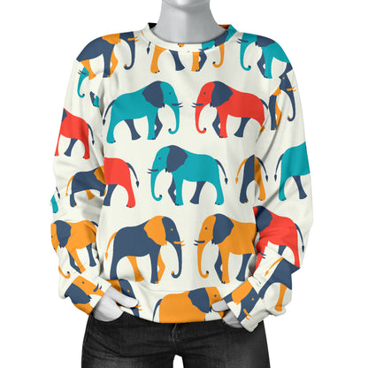 Elephant Colorful Print Pattern Women Long Sleeve Sweatshirt