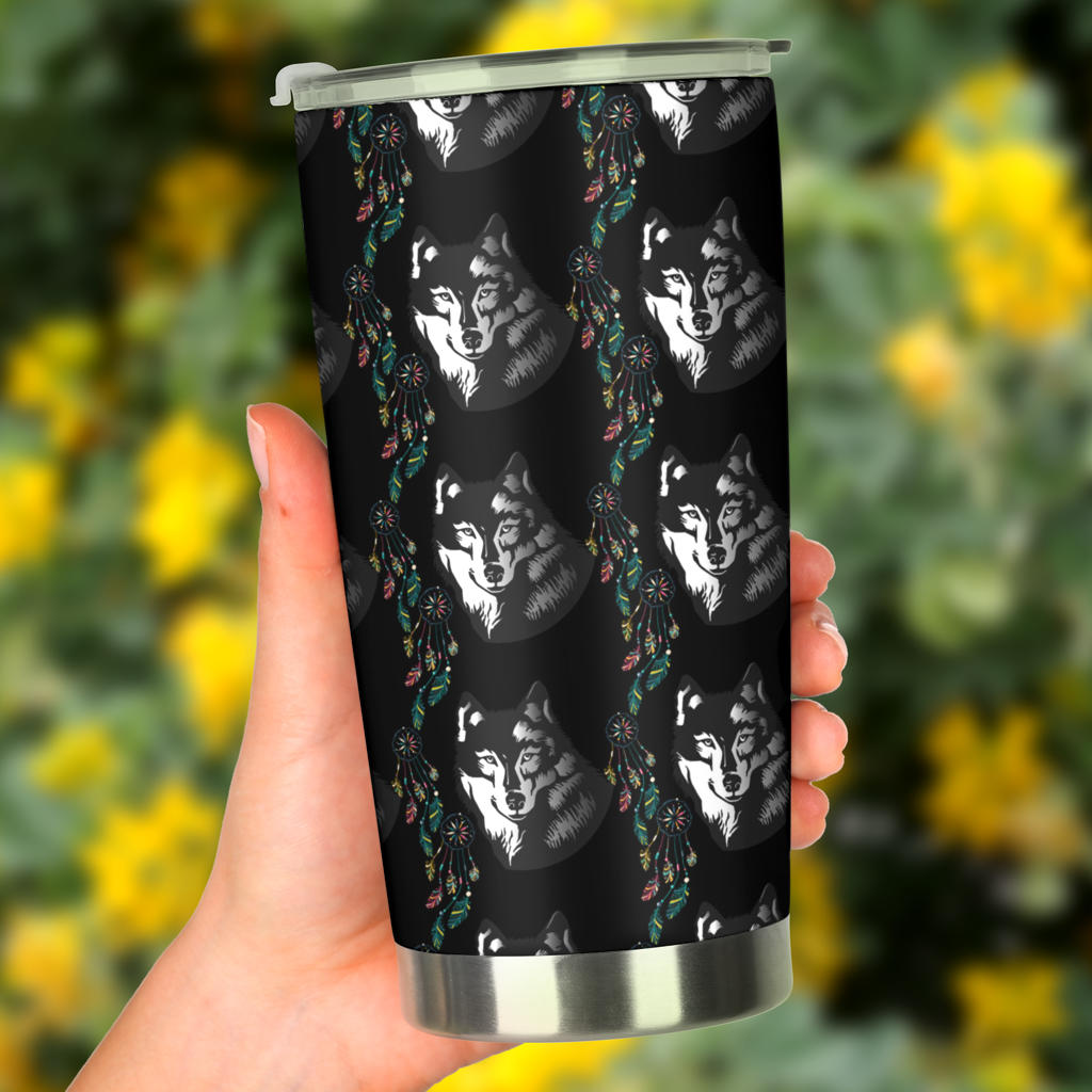 Wolf Black Dream Catcher Design Print Tumbler