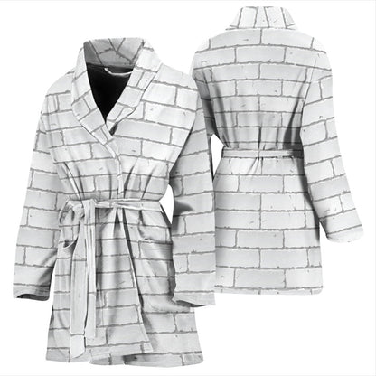 Brick White Pattern Print Design 03 Women Bathrobe