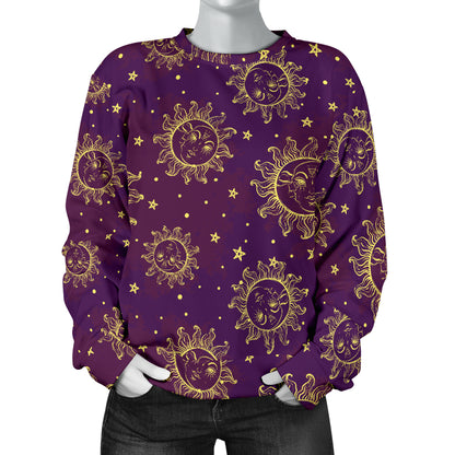 Sun Moon Star Design Themed Print Women Long Sleeve Sweatshirt