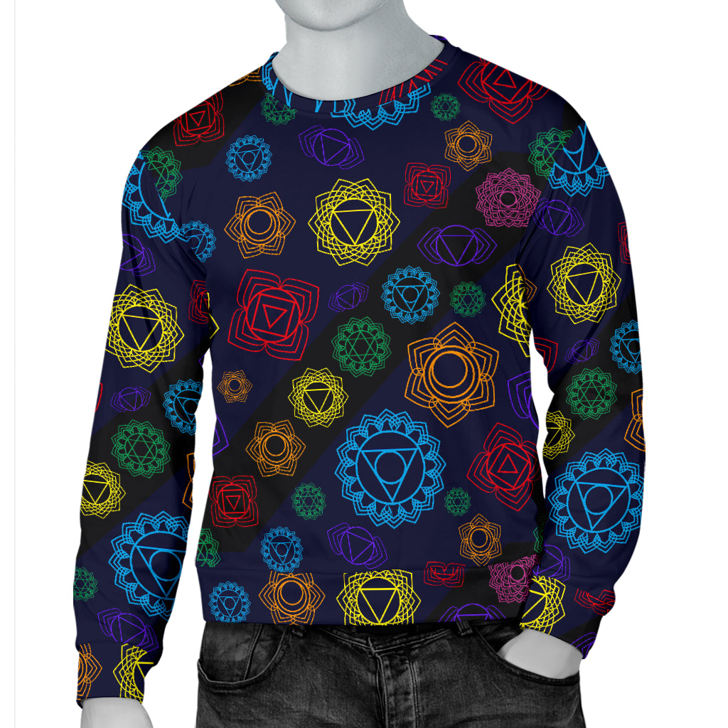 Chakra Colorful Print Pattern Men Long Sleeve Sweatshirt