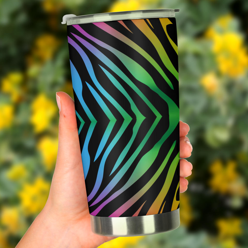 Rainbow Zebra Themed Print Tumbler