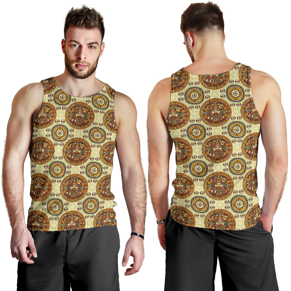 Calendar Aztec Themed Print Pattern Men Tank Top