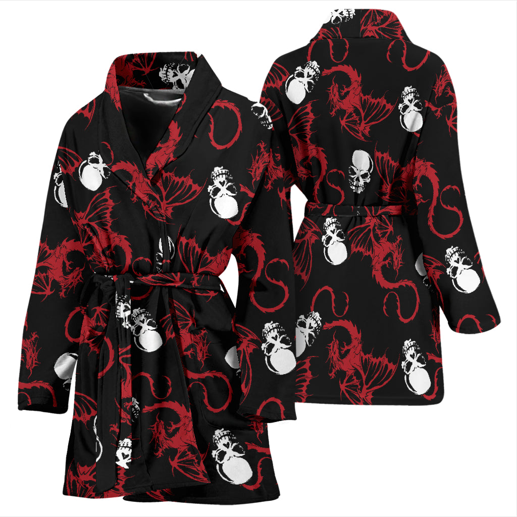 Skull With Red Dragon Print Design LKS304 Women Bathrobe