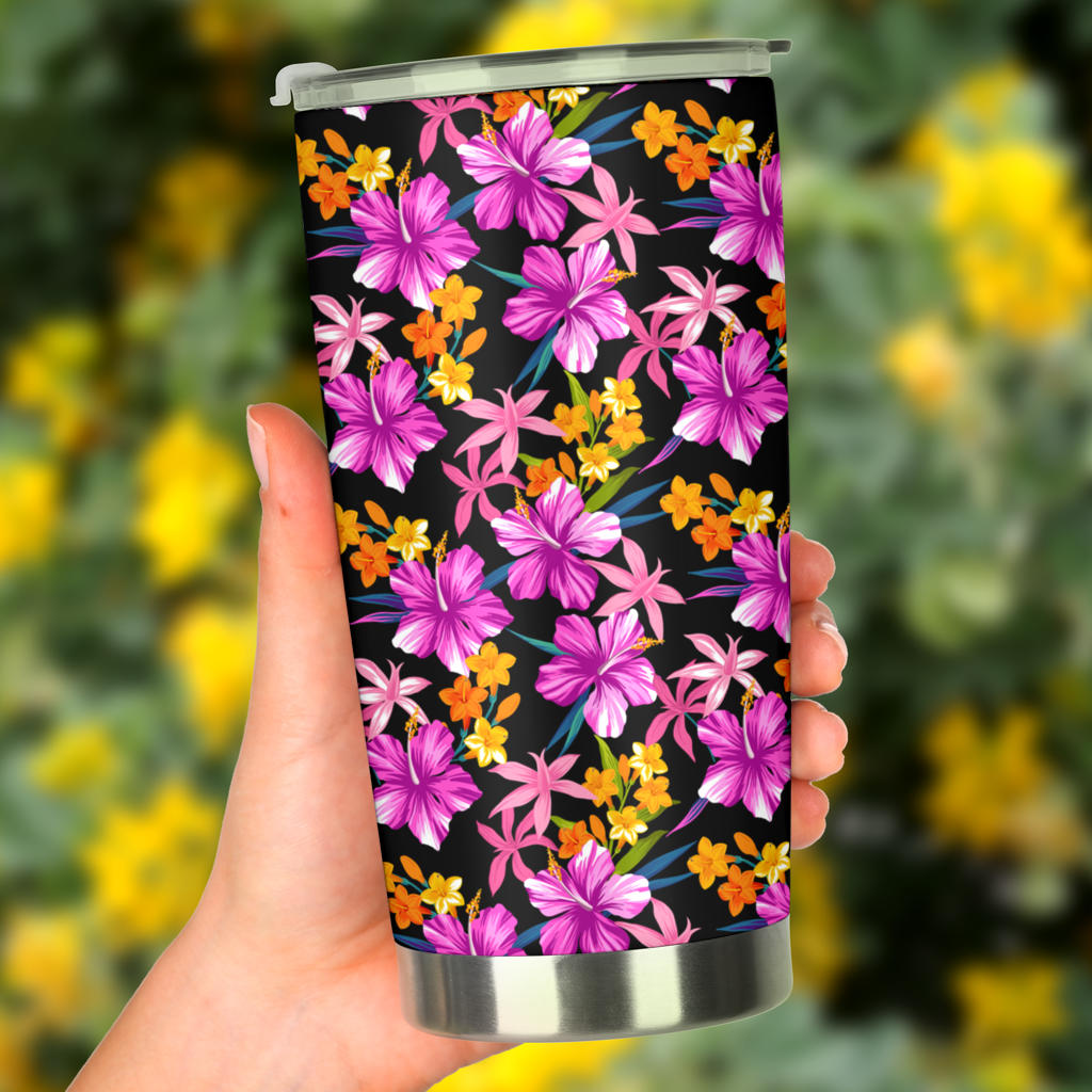 Tropical Folower Pink Hibiscus Print Tumbler