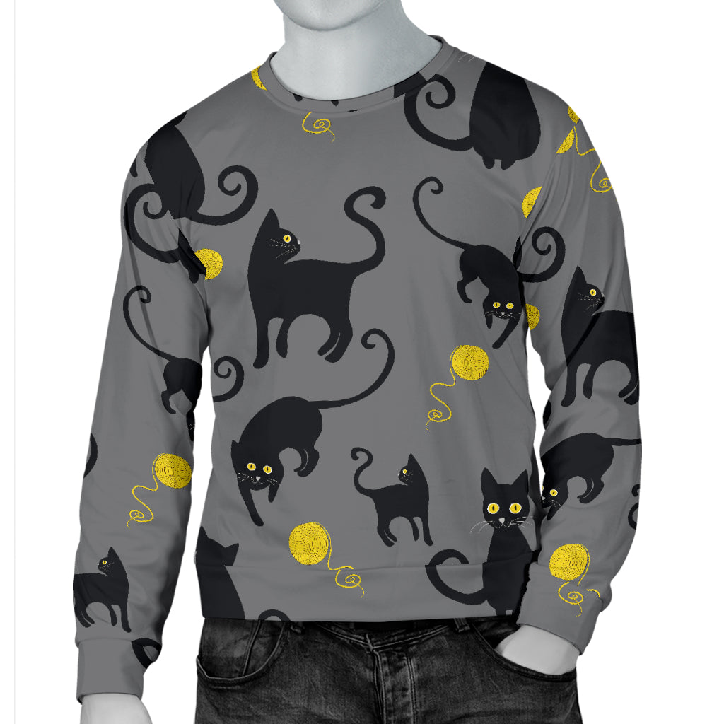 Black Cat Yellow Yarn Print Pattern Men Long Sleeve Sweatshirt