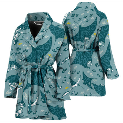 Manta Ray Tribal Pattern Print Design 03 Women Bathrobe