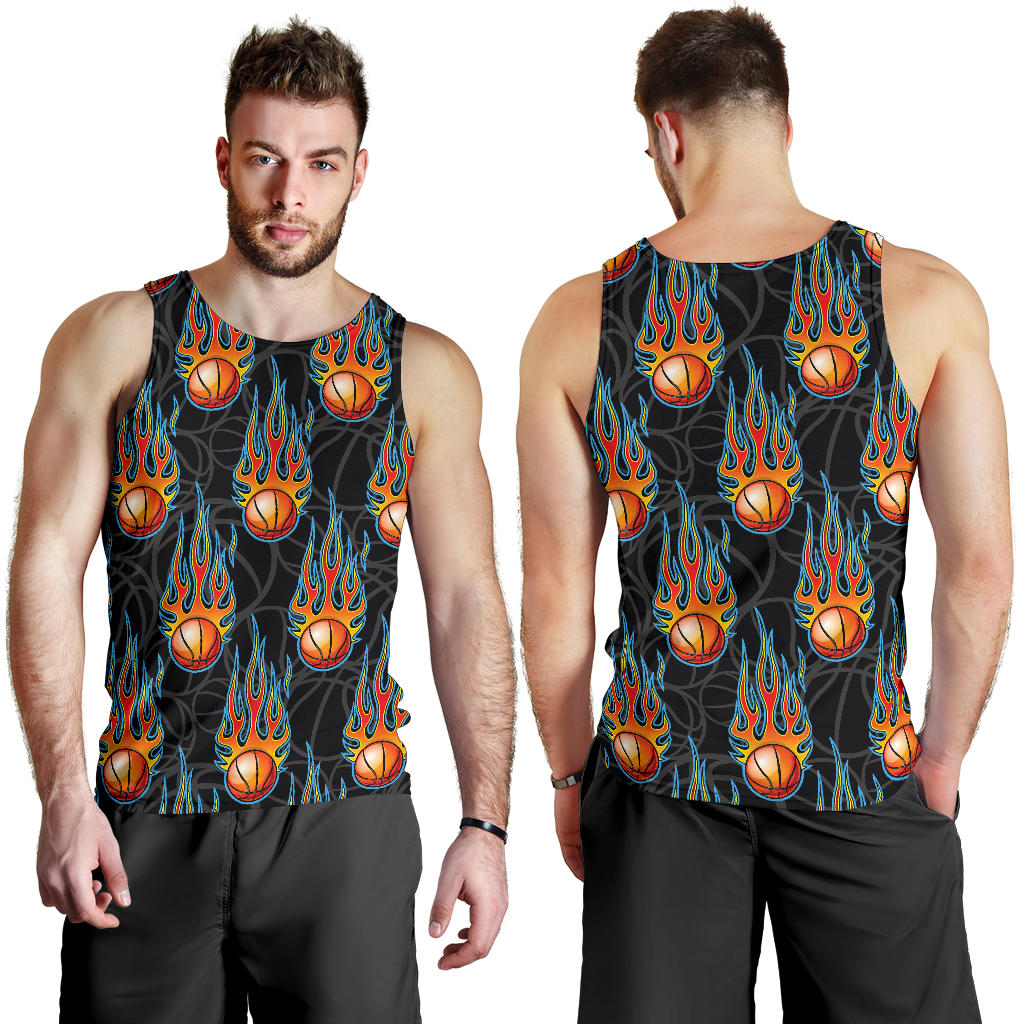Basketball Fire Print Pattern Men Tank Top