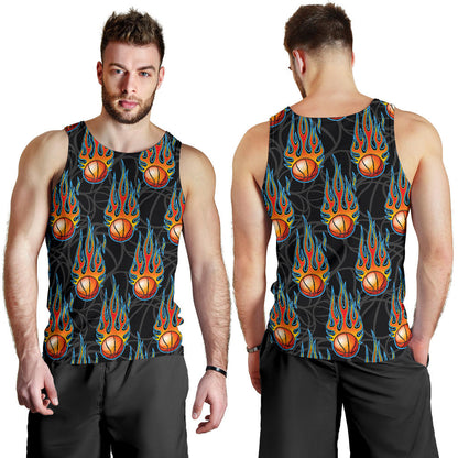 Basketball Fire Print Pattern Men Tank Top