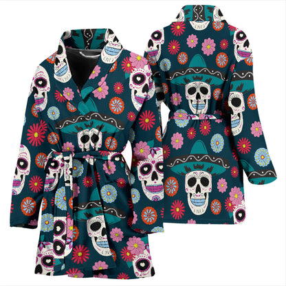 Sugar Skull Print Design LKS308 Women Bathrobe