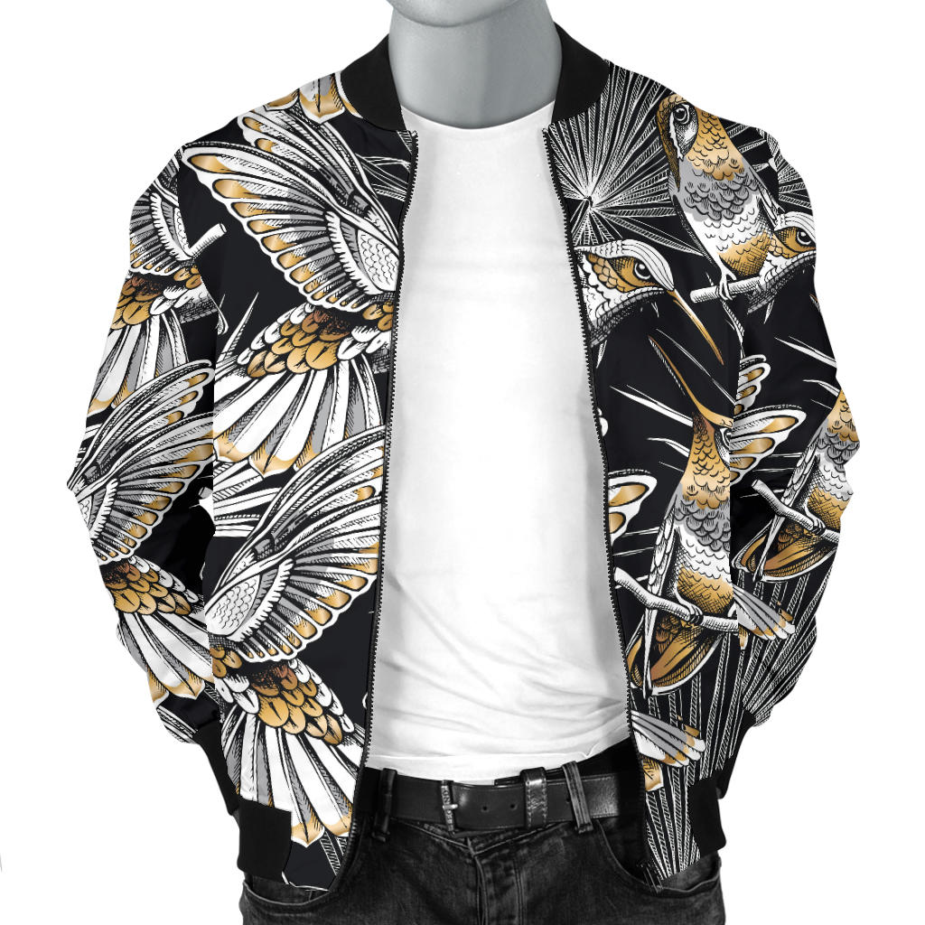 Hummingbird Gold Design Themed Print Men Bomber Jacket