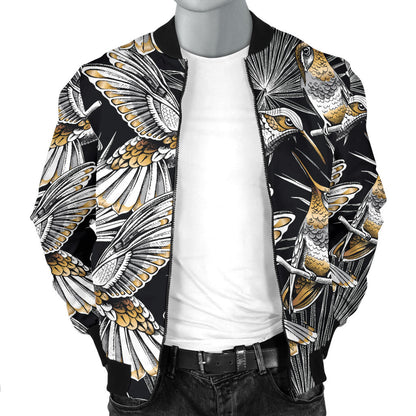 Hummingbird Gold Design Themed Print Men Bomber Jacket