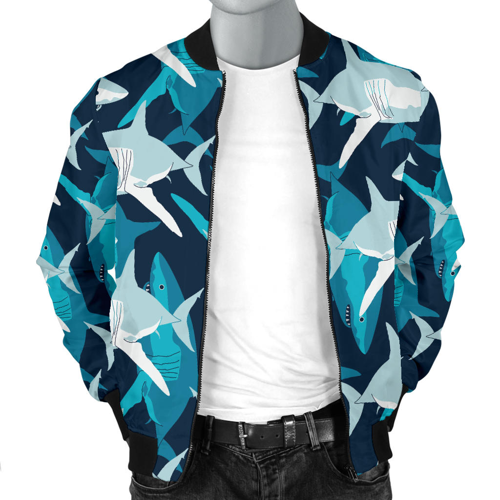 Shark Design Print Men Bomber Jacket